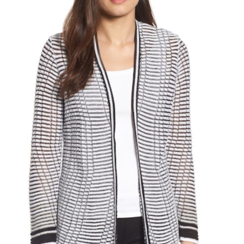 NIC + ZOE black and white stripe open front cardigan sweater size medium